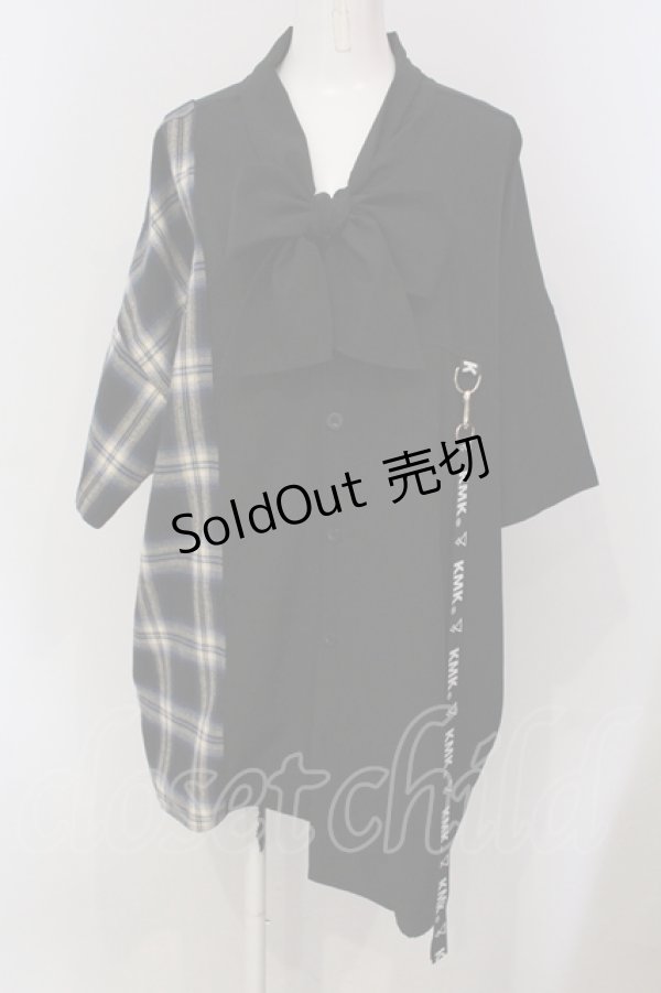 画像1: KMK / チェック切り替えBIGシャツ  ブラック×ネイビー系チェック O-25-05-26-110-PU-BL-OW-OS (1)