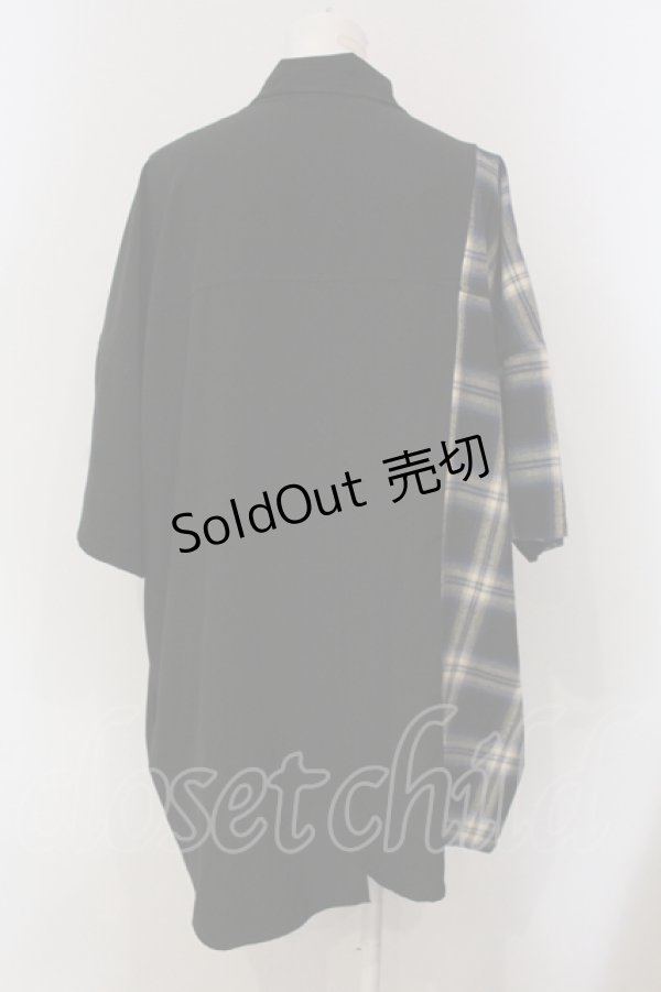 画像3: KMK / チェック切り替えBIGシャツ  ブラック×ネイビー系チェック O-25-05-26-110-PU-BL-OW-OS (3)