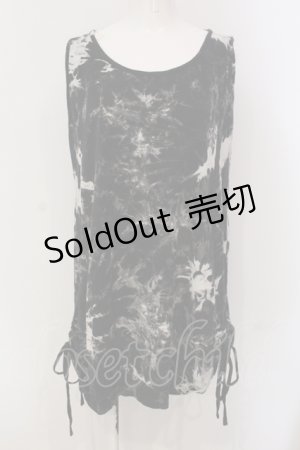 画像: ALGONQUINS / ムラ柄レースアップタンクトップ F ブラック O-25-05-26-120-AL-TO-OW-OS