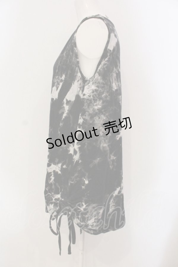 画像2: ALGONQUINS / ムラ柄レースアップタンクトップ F ブラック O-25-05-26-120-AL-TO-OW-OS (2)