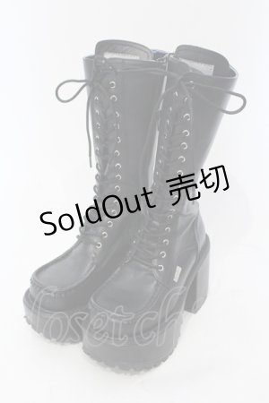 画像: YOSUKE / レースアップ 厚底ブーツ 22.5cm ブラック×ブルー O-25-05-27-013-PU-SH-IG-OS