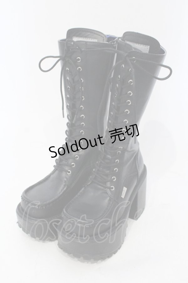 画像1: YOSUKE / レースアップ 厚底ブーツ 22.5cm ブラック×ブルー O-25-05-27-013-PU-SH-IG-OS (1)