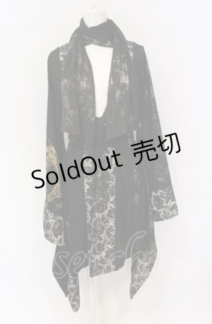 画像: Qutie Frash / 4店舗限定着物ストールカーデ  ブラック×ゴールドプリント O-25-05-28-067-QU-JA-IG-OS