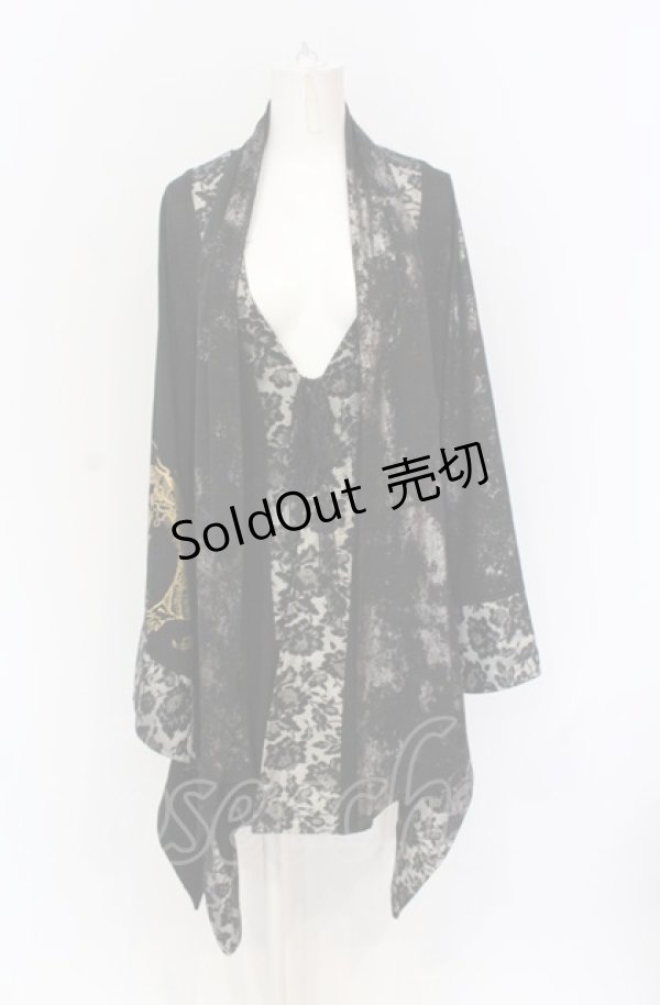 画像2: Qutie Frash / 4店舗限定着物ストールカーデ  ブラック×ゴールドプリント O-25-05-28-067-QU-JA-IG-OS (2)