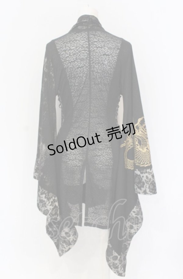 画像4: Qutie Frash / 4店舗限定着物ストールカーデ  ブラック×ゴールドプリント O-25-05-28-067-QU-JA-IG-OS (4)