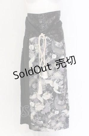 画像: Qutie Frash / 2022浴衣4点SET ボトムス単品  鶴 ブラック O-25-05-28-071-QU-SK-IG-OS