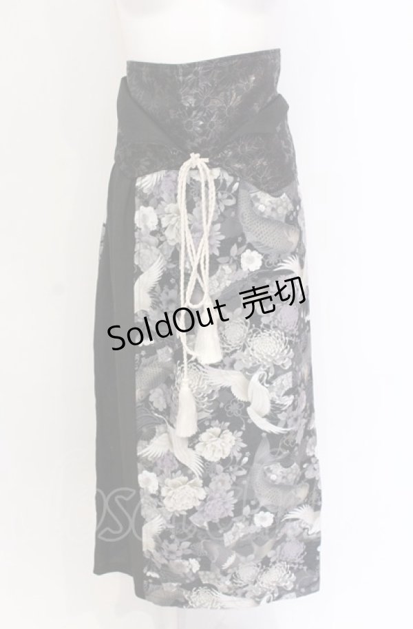 画像1: Qutie Frash / 2022浴衣4点SET ボトムス単品  鶴 ブラック O-25-05-28-071-QU-SK-IG-OS (1)