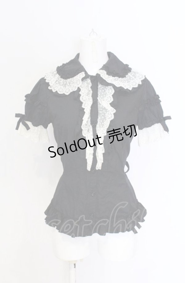 画像1: metamorphose / 王冠チュールレースブラウス・半袖  クロ×シロ O-25-05-28-080-ME-BL-IG-OS (1)
