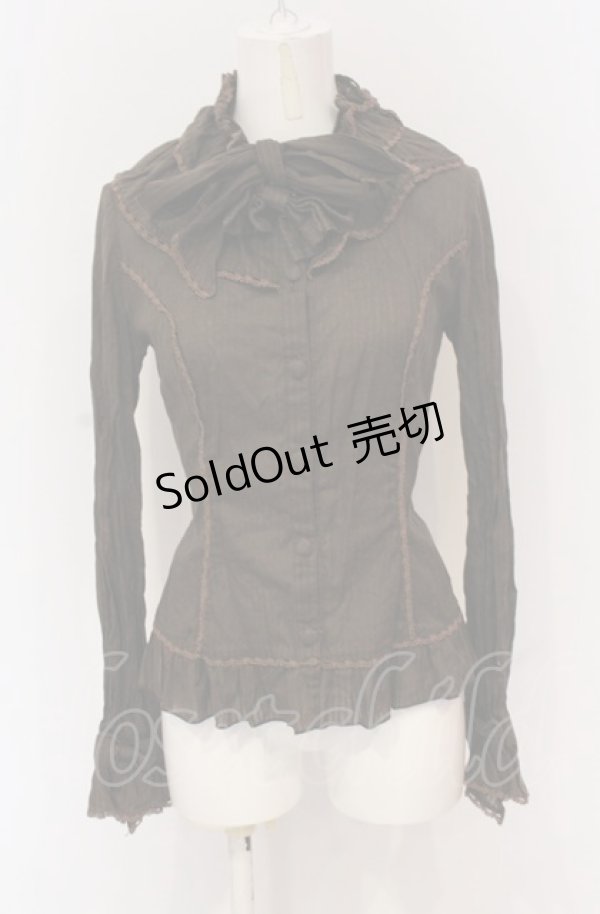 画像1: metamorphose / ドビーストライプフリルカラーブラウス  ブラウン O-25-05-28-092-ME-BL-IG-OS (1)