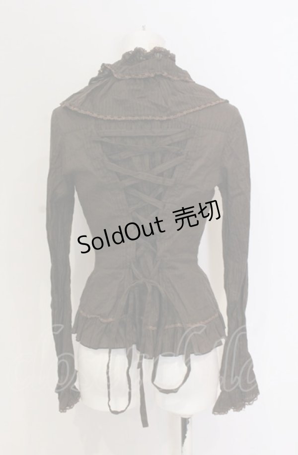 画像2: metamorphose / ドビーストライプフリルカラーブラウス  ブラウン O-25-05-28-092-ME-BL-IG-OS (2)