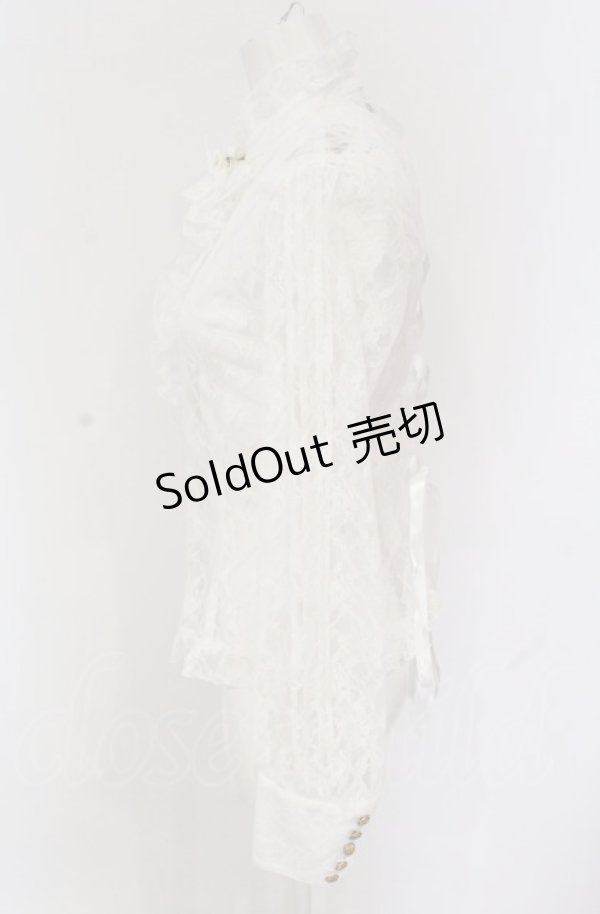 画像3: metamorphose / スタンドカラービショップスリーブブラウス（レース）  シロ O-25-05-28-095-ME-BL-IG-OS (3)