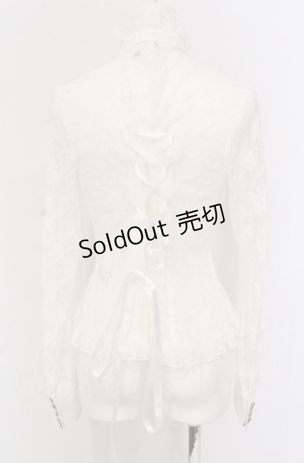 画像4: metamorphose / スタンドカラービショップスリーブブラウス（レース）  シロ O-25-05-28-095-ME-BL-IG-OS (4)