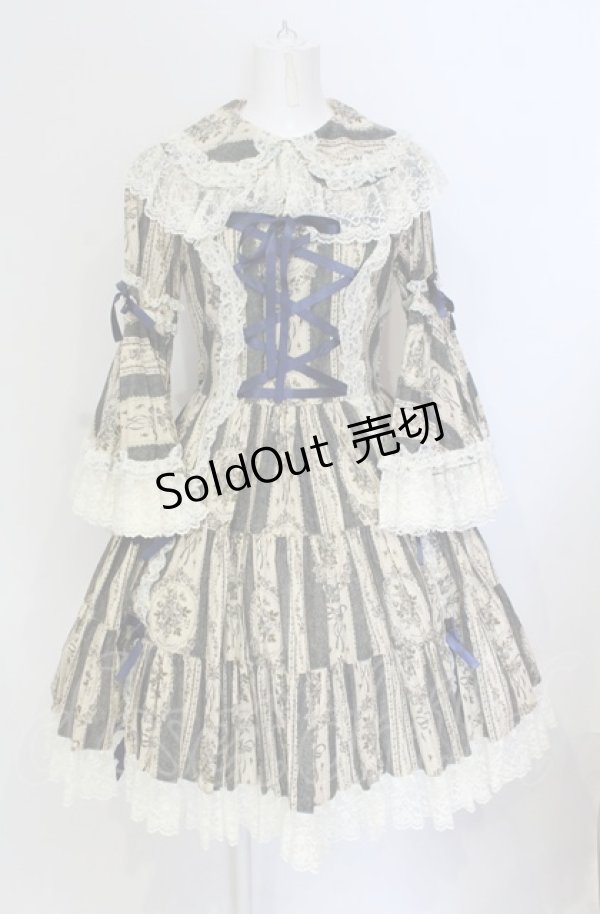 画像1: metamorphose / アンティークブーケラッパ袖ワンピース（2010）  ブルー O-25-05-28-098-ME-OP-IG-OS (1)