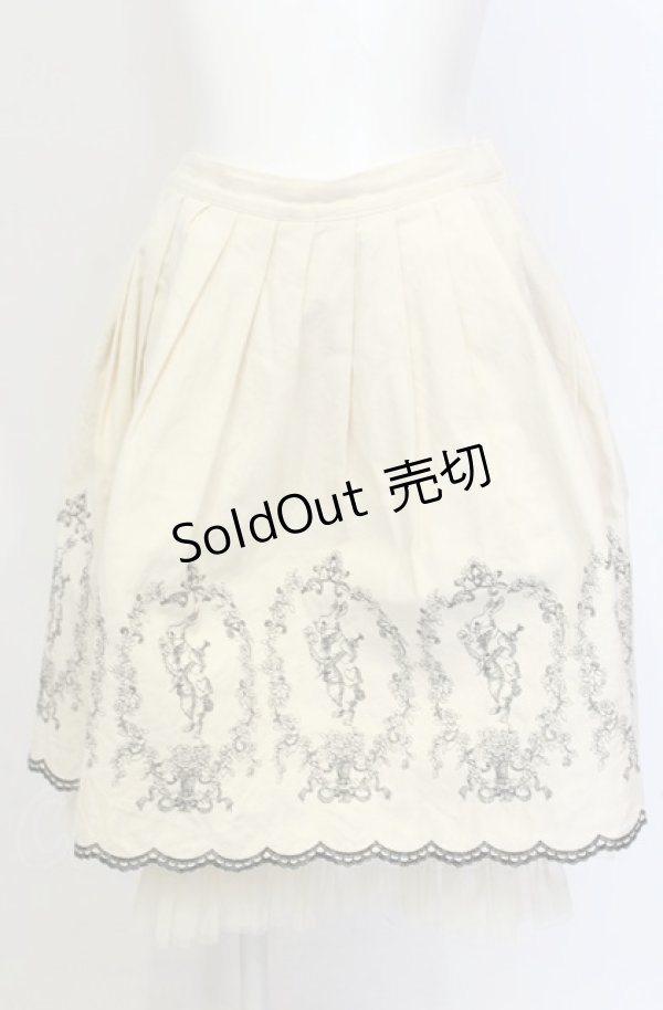 画像1: Emily Temple cute / 時計うさぎ刺繍スカート  アイボリー O-25-05-28-102-ET-SK-IG-OS (1)