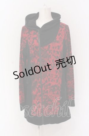 画像: SEX POT ReVeNGe / アシンメトリー切り替えロングパーカー L レッドｘブラック O-25-05-28-012-SP-TO-YM-OS