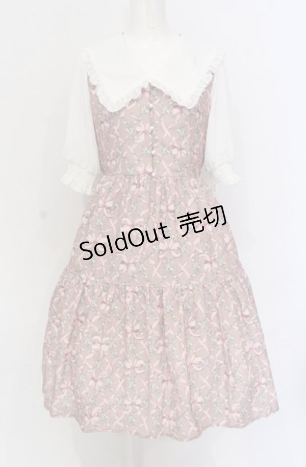 画像1: axes femme POETIQUE / リボンフラワーチェック柄ワンピース M ピンク O-25-05-28-110-AX-OP-IG-OS (1)