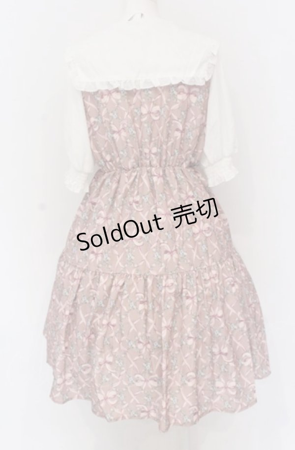 画像2: axes femme POETIQUE / リボンフラワーチェック柄ワンピース M ピンク O-25-05-28-110-AX-OP-IG-OS (2)