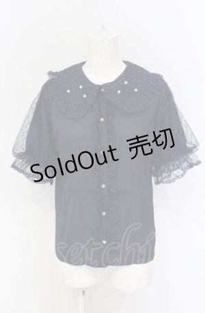 画像: axes femme kawaii / ドットチュール半袖ブラウス M ネイビー O-25-05-28-112-AX-BL-IG-OS