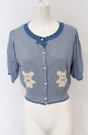 画像: axes femme kawaii / クマ柄半袖ニットカーディガン F ブルー O-25-05-28-117-AX-TO-IG-OS