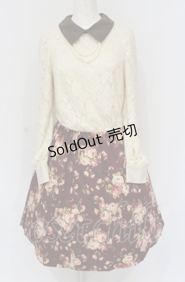 画像1: 【SALE】axes femme / レース切り替えネックレス風ワンピース M ワイン×アイボリー O-25-05-28-118-AX-OP-IG-ZT147 (1)