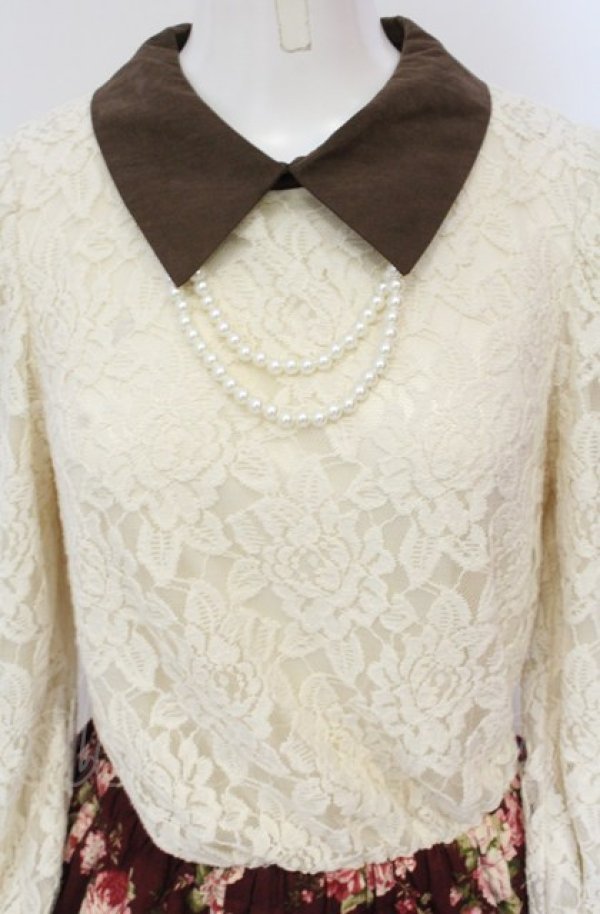 画像2: axes femme / レース切り替えネックレス風ワンピース M ワイン×アイボリー O-25-05-28-118-AX-OP-IG-OS (2)