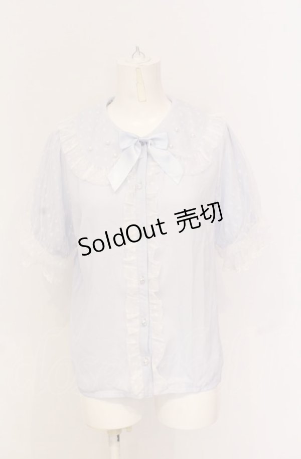 画像1: axes femme kawaii / ドットチュール半袖ブラウス  サックス O-25-05-28-121-AX-BL-IG-OS (1)