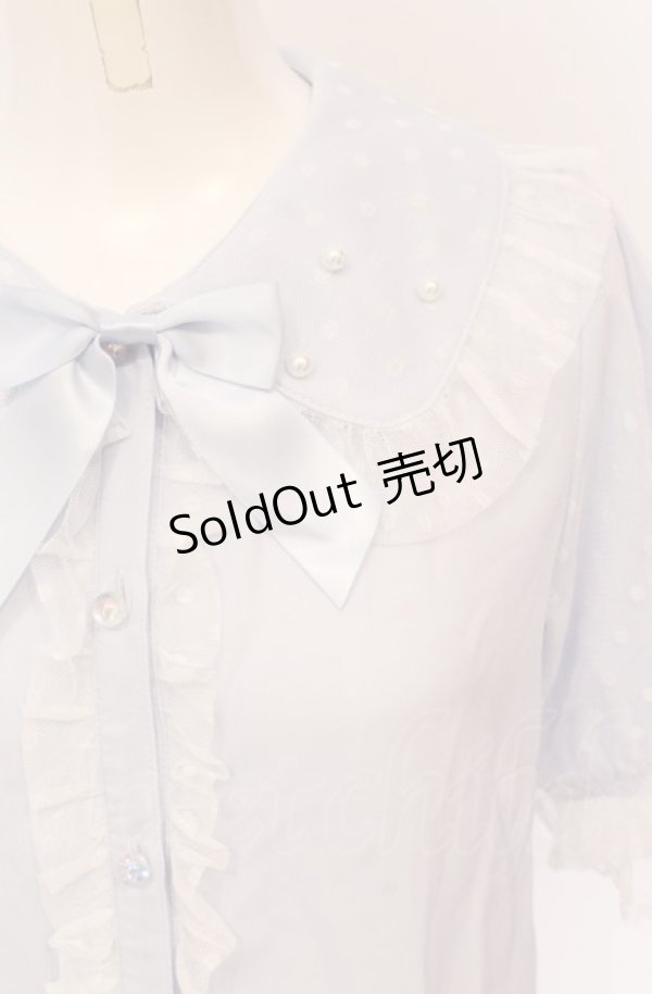 画像2: axes femme kawaii / ドットチュール半袖ブラウス  サックス O-25-05-28-121-AX-BL-IG-OS (2)