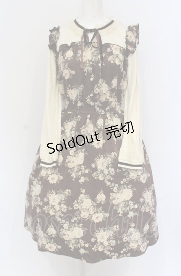 画像1: axes femme POETIQUE / 花柄レイヤードワンピ M ブラウン×アイボリー O-25-05-28-129-AX-OP-IG-OS (1)