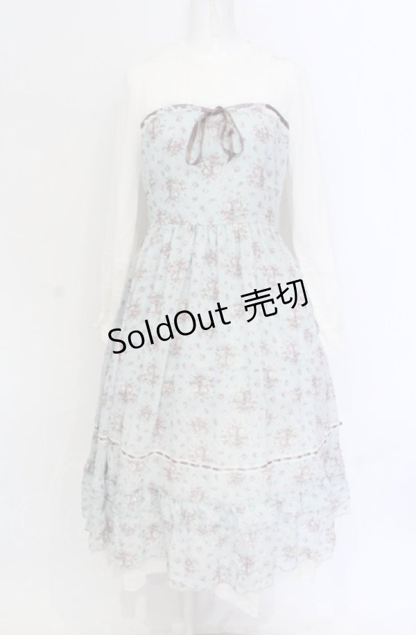 画像1: axes femme / プチブーケ柄ビスチェ切替ワンピース M ミント O-25-05-28-131-AX-OP-IG-OS (1)