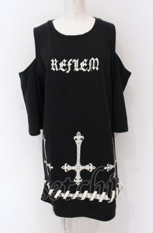 画像: REFLEM / 逆さ十字カッティングショルダー半袖スウェット F ブラック O-25-05-28-002-PU-TO-YM-OS