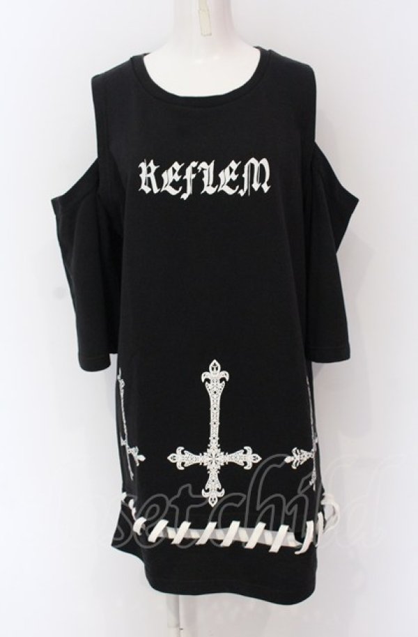 画像1: REFLEM / 逆さ十字カッティングショルダー半袖スウェット F ブラック O-25-05-28-002-PU-TO-YM-ZY (1)