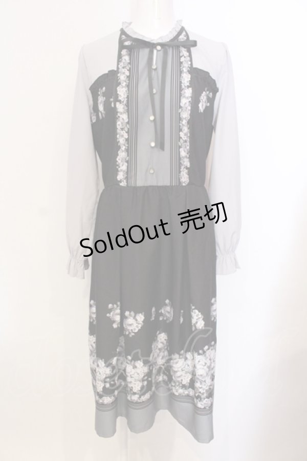 画像1: axes femme / ローズブーケ柄ワンピース M クロ×グレー O-25-05-29-032-AX-OP-IG-OS (1)