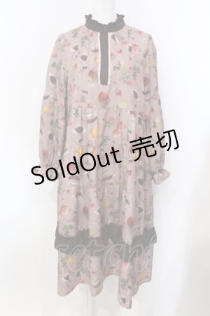 画像: axes femme / フルーツティ柄ティアードワンピース M ブラウン O-25-05-29-036-AX-OP-IG-OS