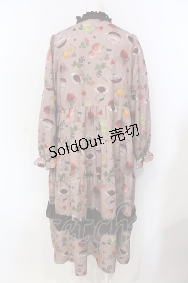 画像3: axes femme / フルーツティ柄ティアードワンピース M ブラウン O-25-05-29-036-AX-OP-IG-OS (3)