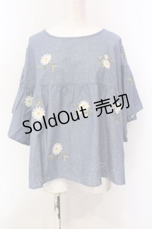 画像: 【SALE】PINK HOUSE / ダンガリーマーガレット刺繍ブラウス  ブルー O-25-05-29-065-LO-BL-OW-ZT400