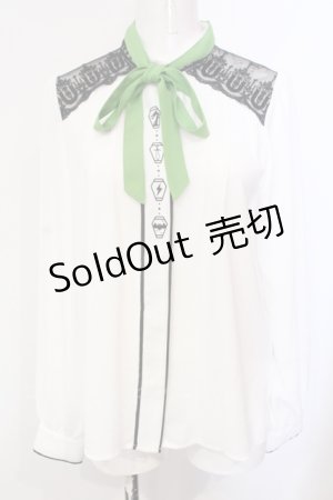 画像: axes femme POETIQUE / カラーリボンアイコンブラウス M シロ×グリーン O-25-05-29-024-AX-BL-IG-OS