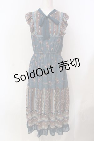 画像: axes femme / パッチワーク花柄ロングワンピース M ブルー O-25-05-29-026-AX-OP-IG-OS