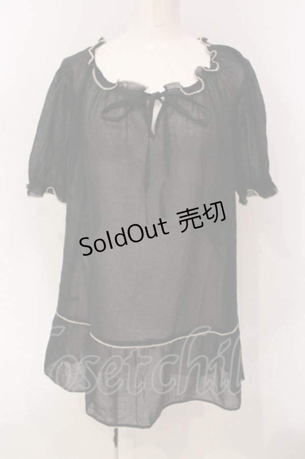 画像1: PINK HOUSE / レース配色スモックブラウス  クロ O-25-05-31-038-LO-TO-OW-OS (1)