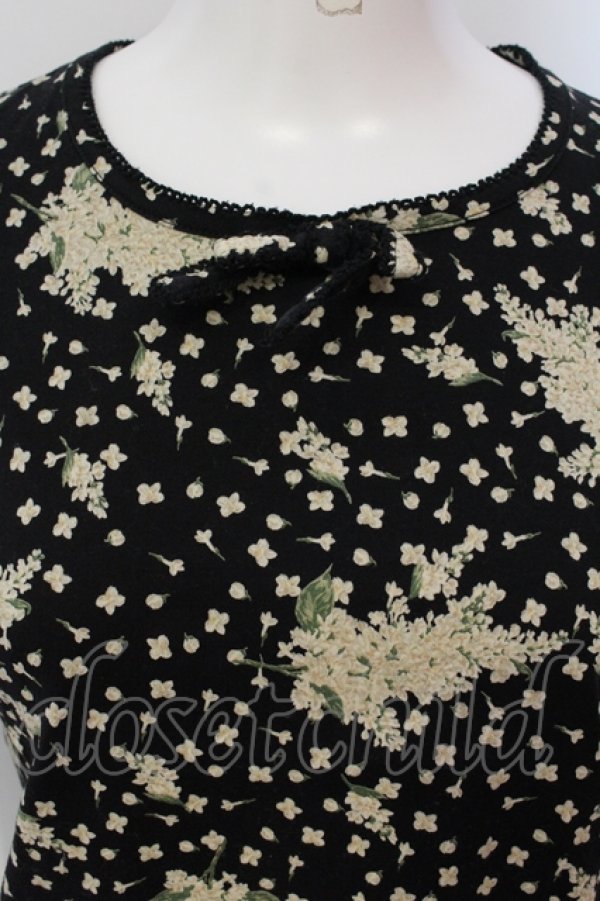 画像2: PINK HOUSE / ライラック柄長袖Tシャツ M クロ O-25-05-31-046-LO-TS-OW-ZT374 (2)