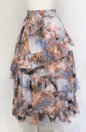 画像: axes femme NOSTALGIE / 天使柄フリルロングスカート F サックス O-25-05-31-1055-AX-SK-OW-OS