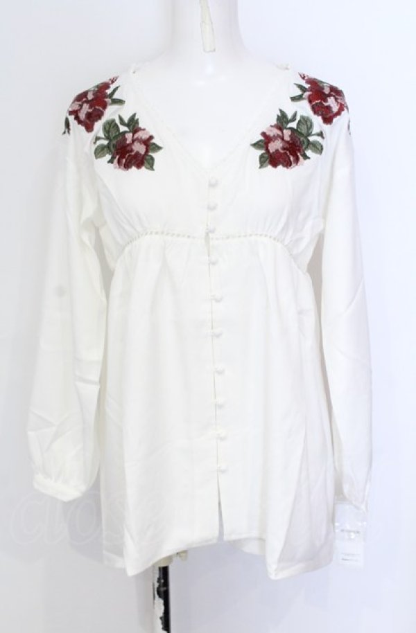 画像1: axes femme NOSTALGIE / ジョーゼット刺繍ブラウス M キナリ O-25-05-31-1075-AX-BL-OW-OS (1)