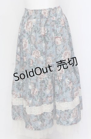 画像: axes femme / ホーリーローズ柄フリルスカート F ブルー O-25-05-31-1084-AX-SK-OW-OS