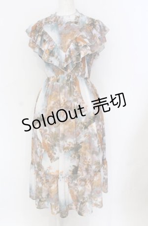 画像: axes femme Nostalgic / 天使柄シャーリングワンピース F サックス×オレンジ系 O-25-05-31-1110-LO-OP-OW-OS