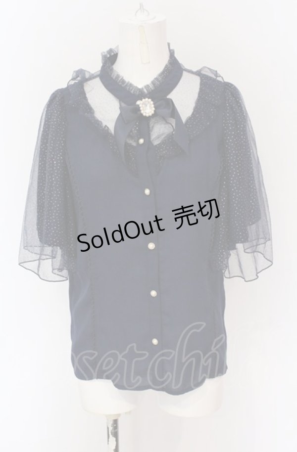 画像1: axes femme kawaii / ビジューリボンブローチ付ブラウス M ネイビー O-25-05-31-1123-AX-BL-OW-OS (1)