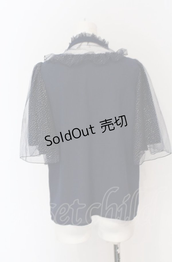 画像2: axes femme kawaii / ビジューリボンブローチ付ブラウス M ネイビー O-25-05-31-1123-AX-BL-OW-OS (2)