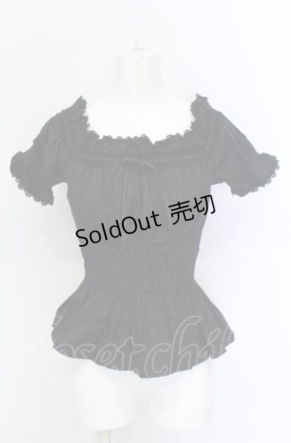 画像1: Millefleurs / はしごレースシャーリングブラウス  ブラック O-25-05-31-1026-EL-BL-IG-OS (1)