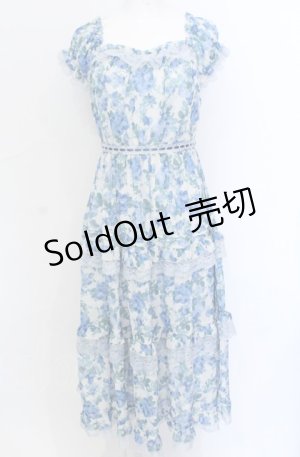 画像: axes femme / ブルーミングローズ柄ワンピース F ブルー O-25-05-31-1004-AX-OP-OW-OS