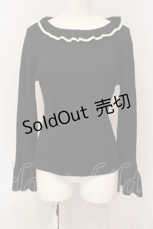 画像: DearMyLoveRose / フレアスリーブミニリボンリブニットトップス M-L クロ O-25-05-31-081-EL-TO-IG-OS