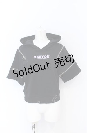 画像: KRY CLOTHING / オフショルクロップドパーカー  ブラック×パープル O-25-05-31-2001-EL-TO-OW-OS