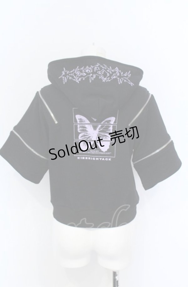 画像2: KRY CLOTHING / オフショルクロップドパーカー  ブラック×パープル O-25-05-31-2001-EL-TO-OW-OS (2)